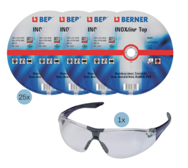 Trennscheibe 125 x 1,0 x 22,23 Berner INOX inkl. Schutzbrille